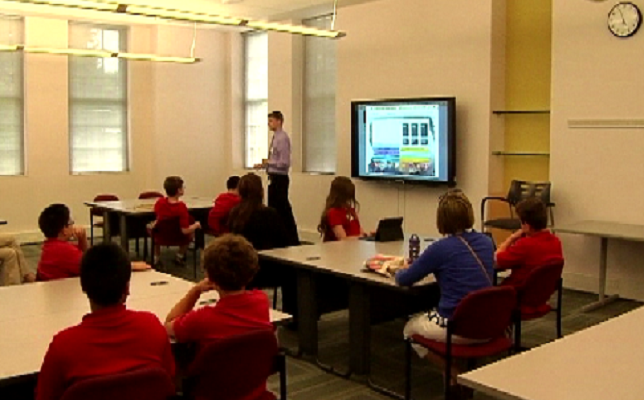 Whiteboards and Galaxy tablets are part of the new digital learning initiative at the Alternative School for Math and Science in Corning, NY.
